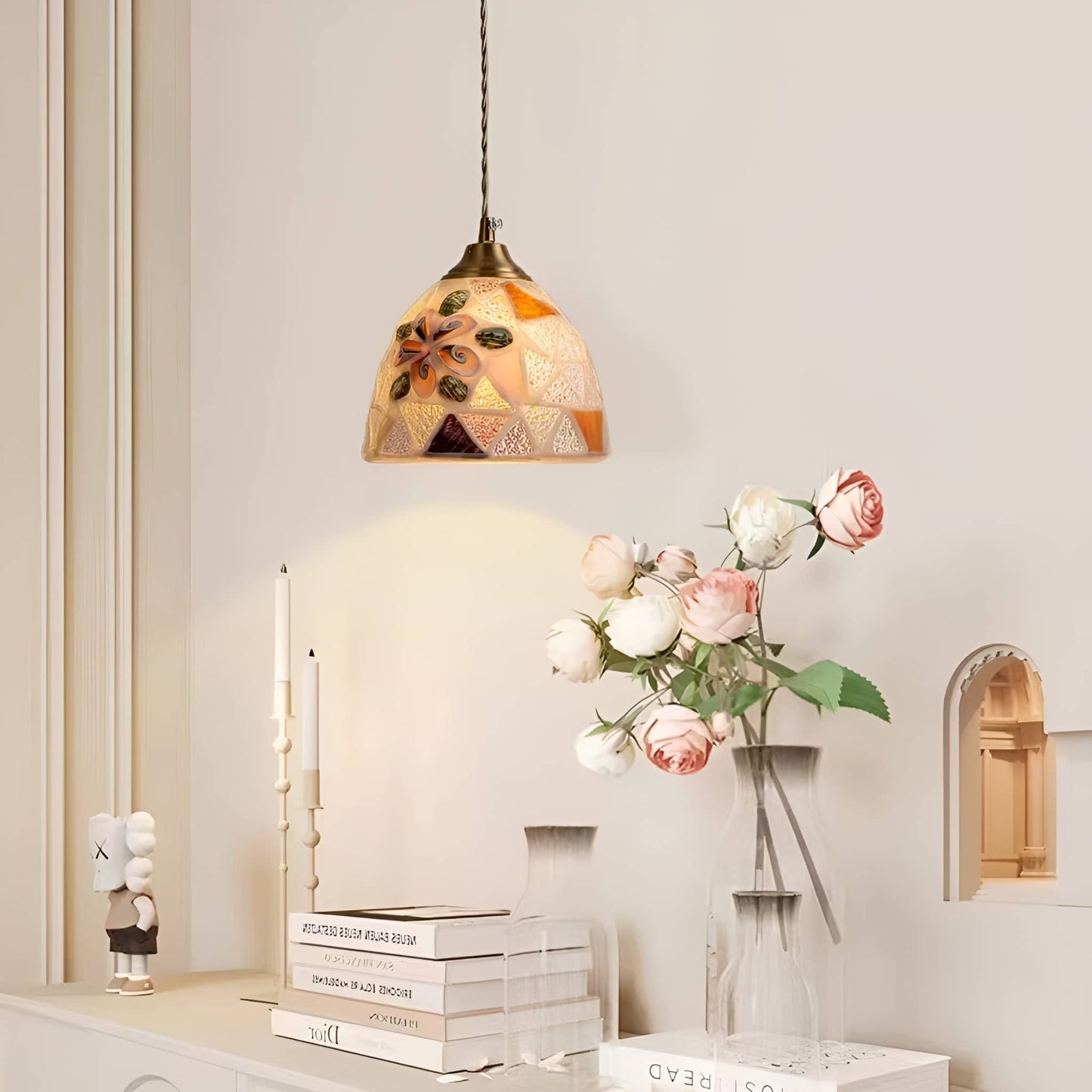 Art Nouveau Shell Stained Glass Pendant Light