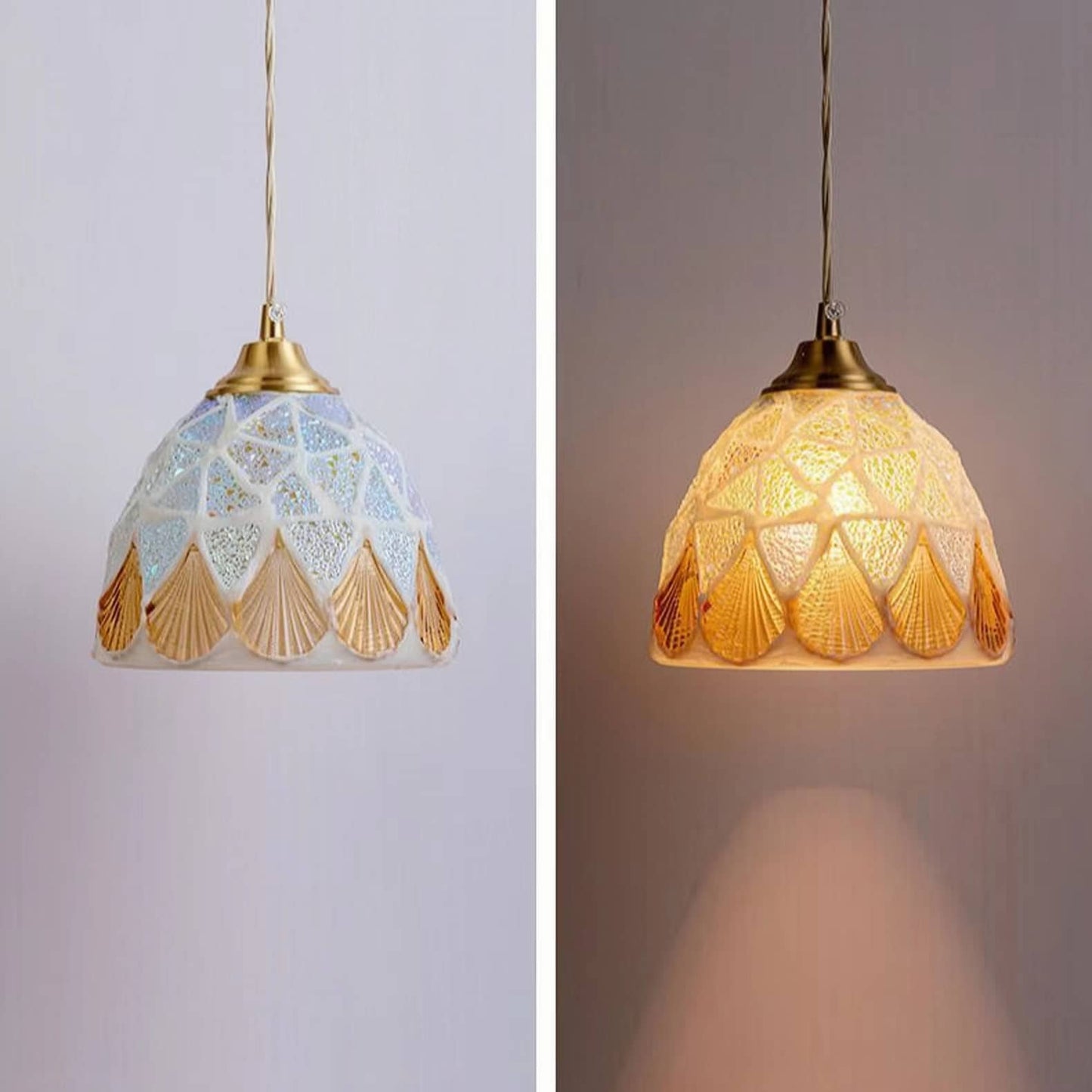 Art Nouveau Shell Stained Glass Pendant Light