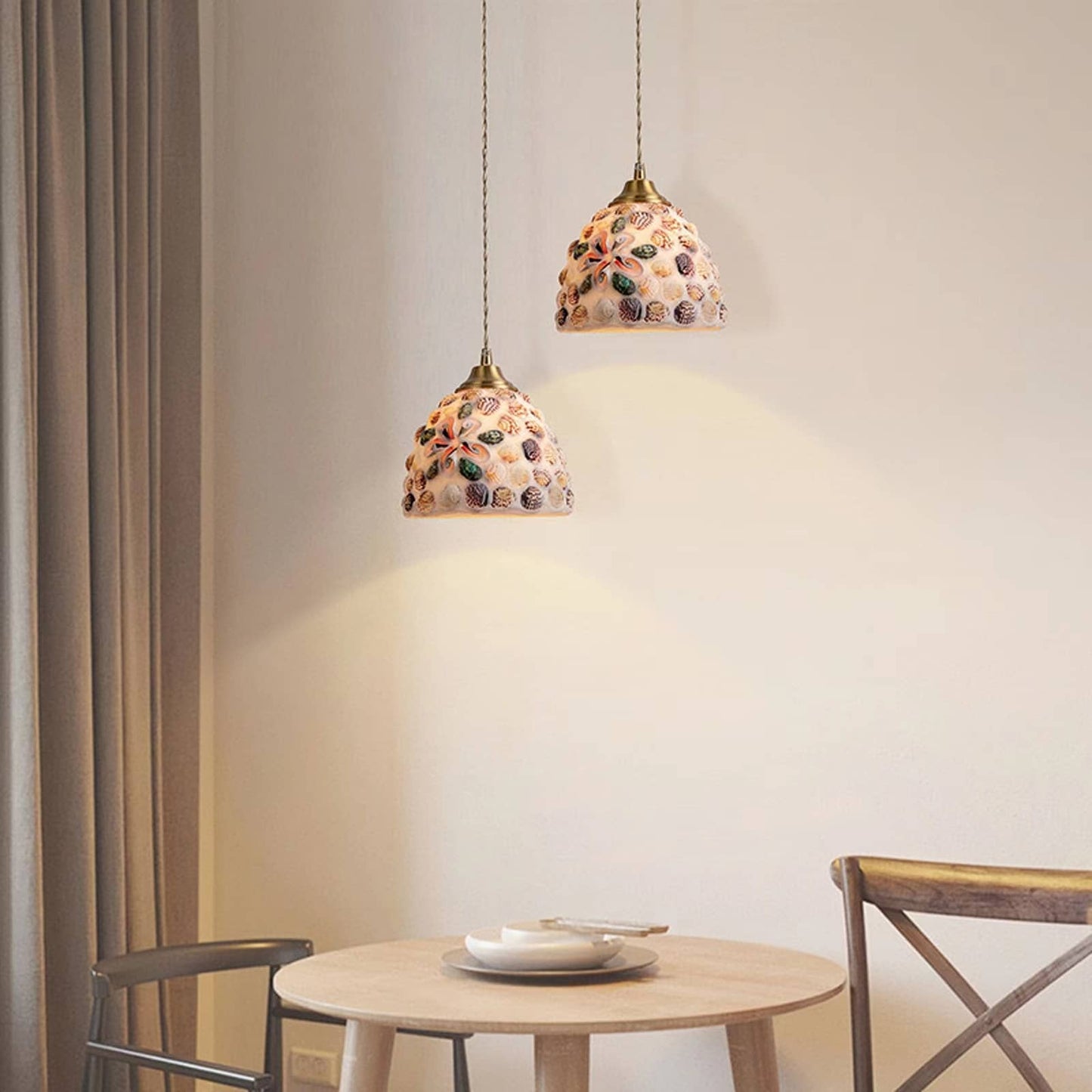 Art Nouveau Shell Stained Glass Pendant Light