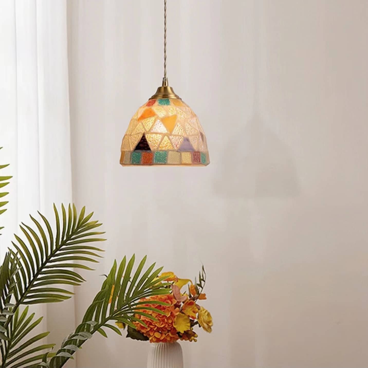 Art Nouveau Shell Stained Glass Pendant Light