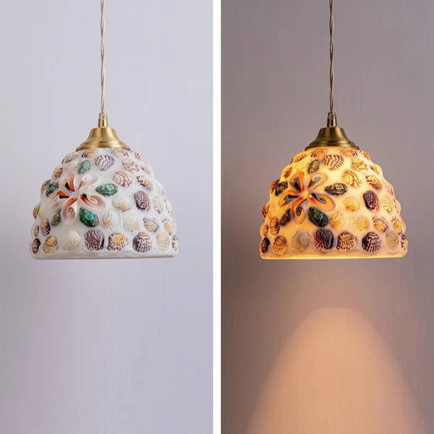 Art Nouveau Shell Stained Glass Pendant Light
