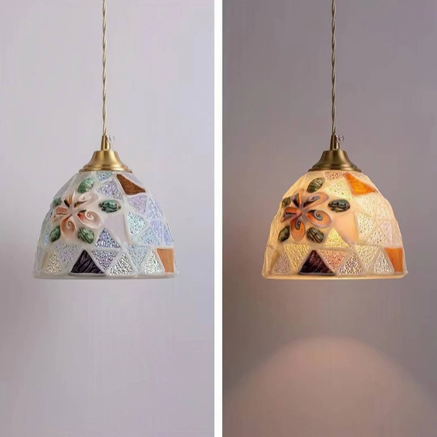 Art Nouveau Shell Stained Glass Pendant Light