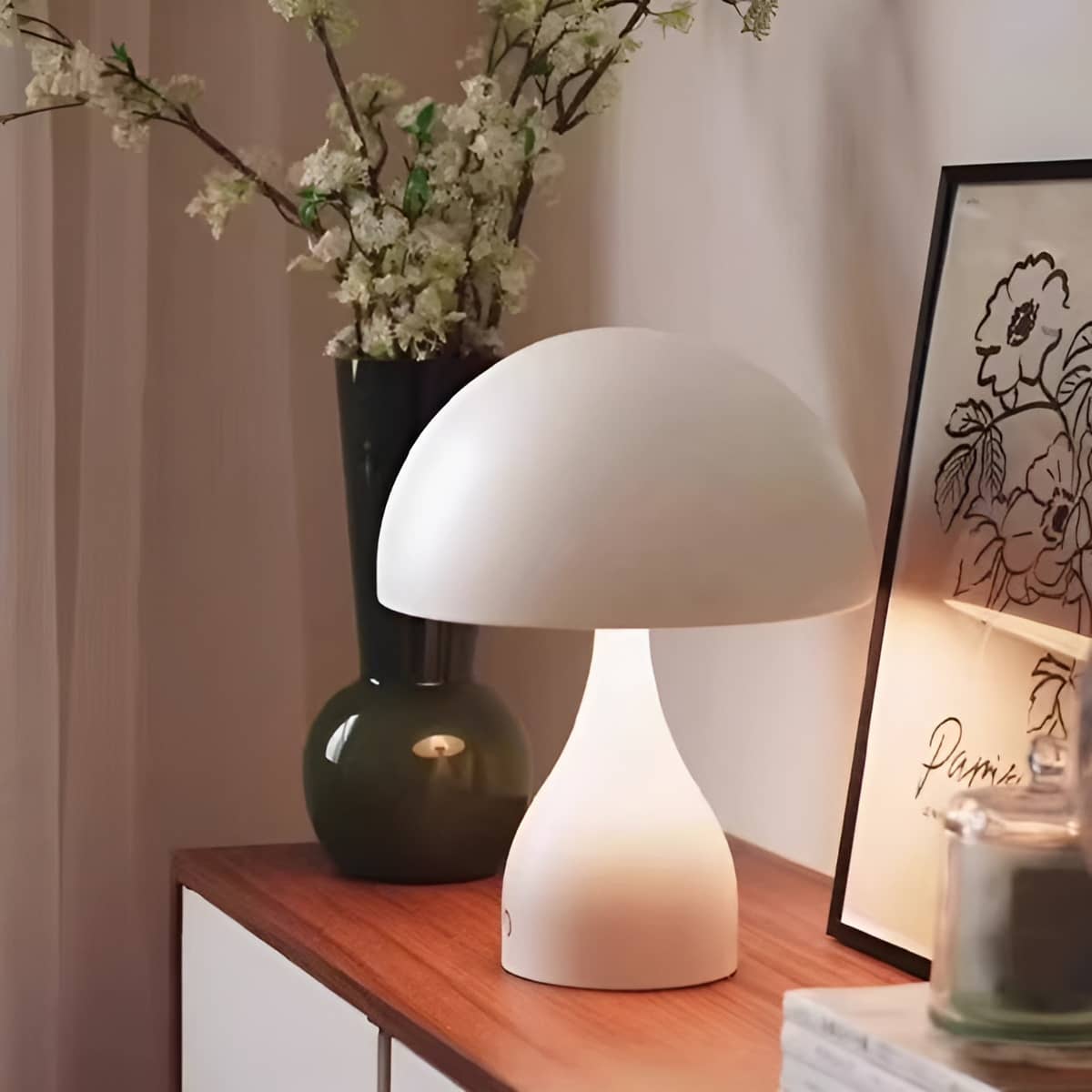 Art Deco Tischlampe aus Metall in Pilzform wiederaufladbar