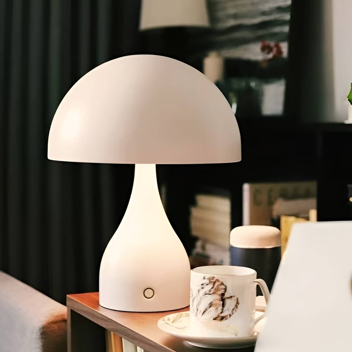 Art Deco Tischlampe aus Metall in Pilzform wiederaufladbar