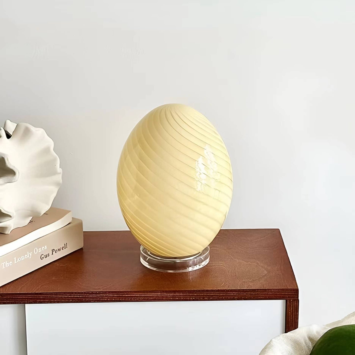 Art Deco Swirl Glass Egg Table Lamp