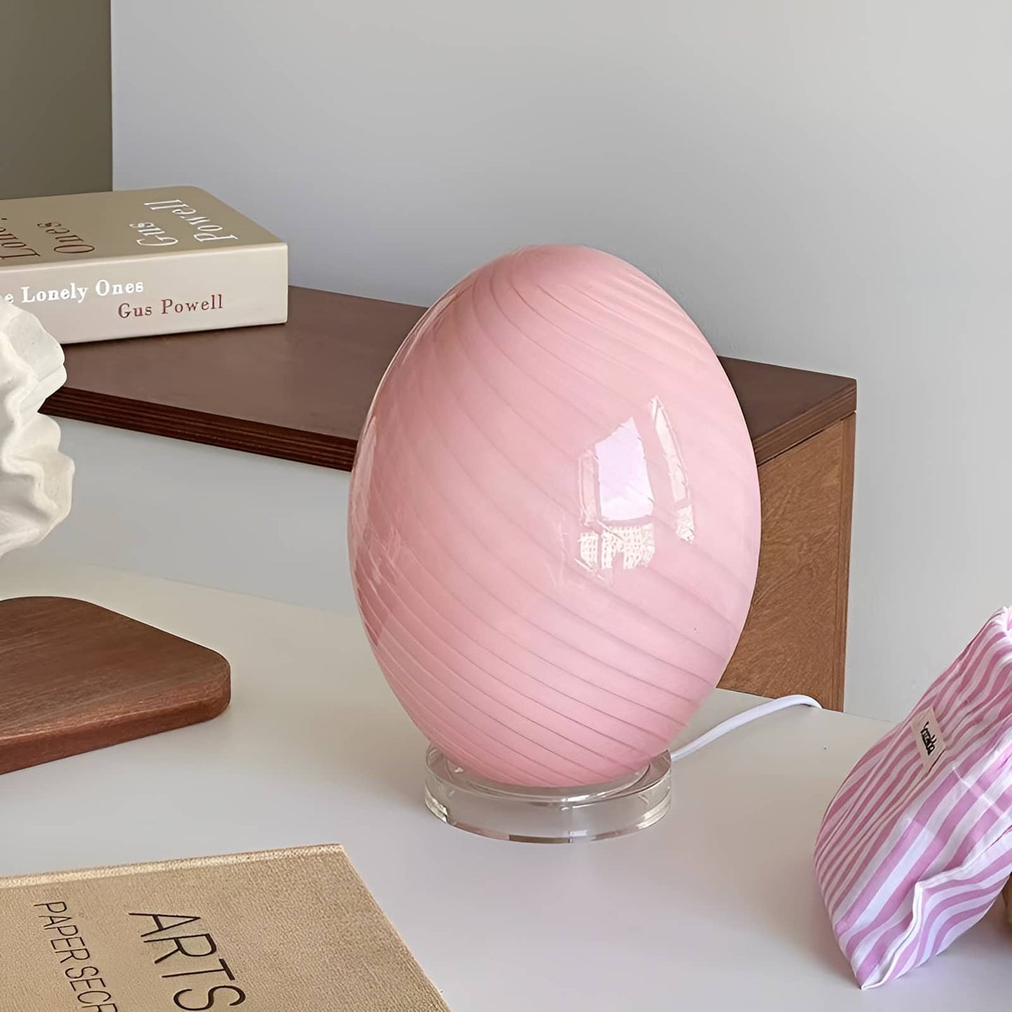 Art Deco Swirl Glass Egg Table Lamp
