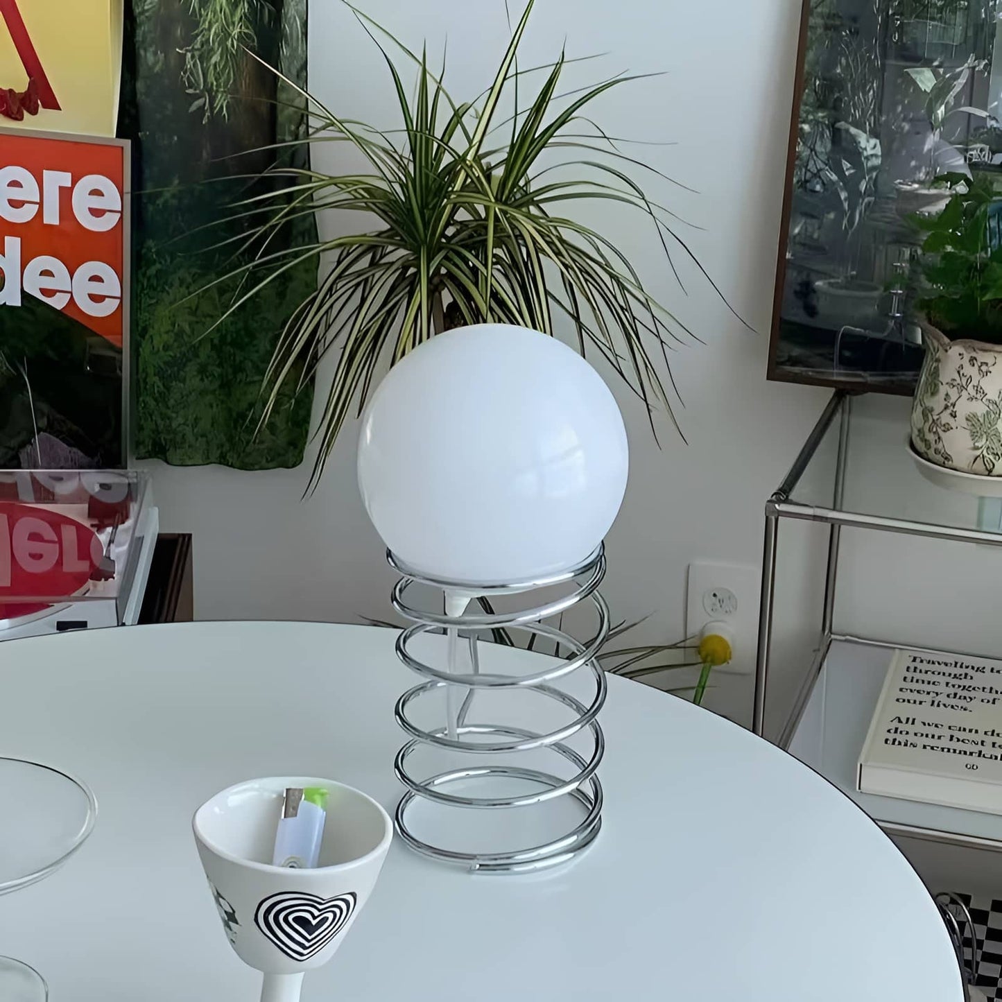 Bauhaus Chrome Spiral Sphere Table Lamp