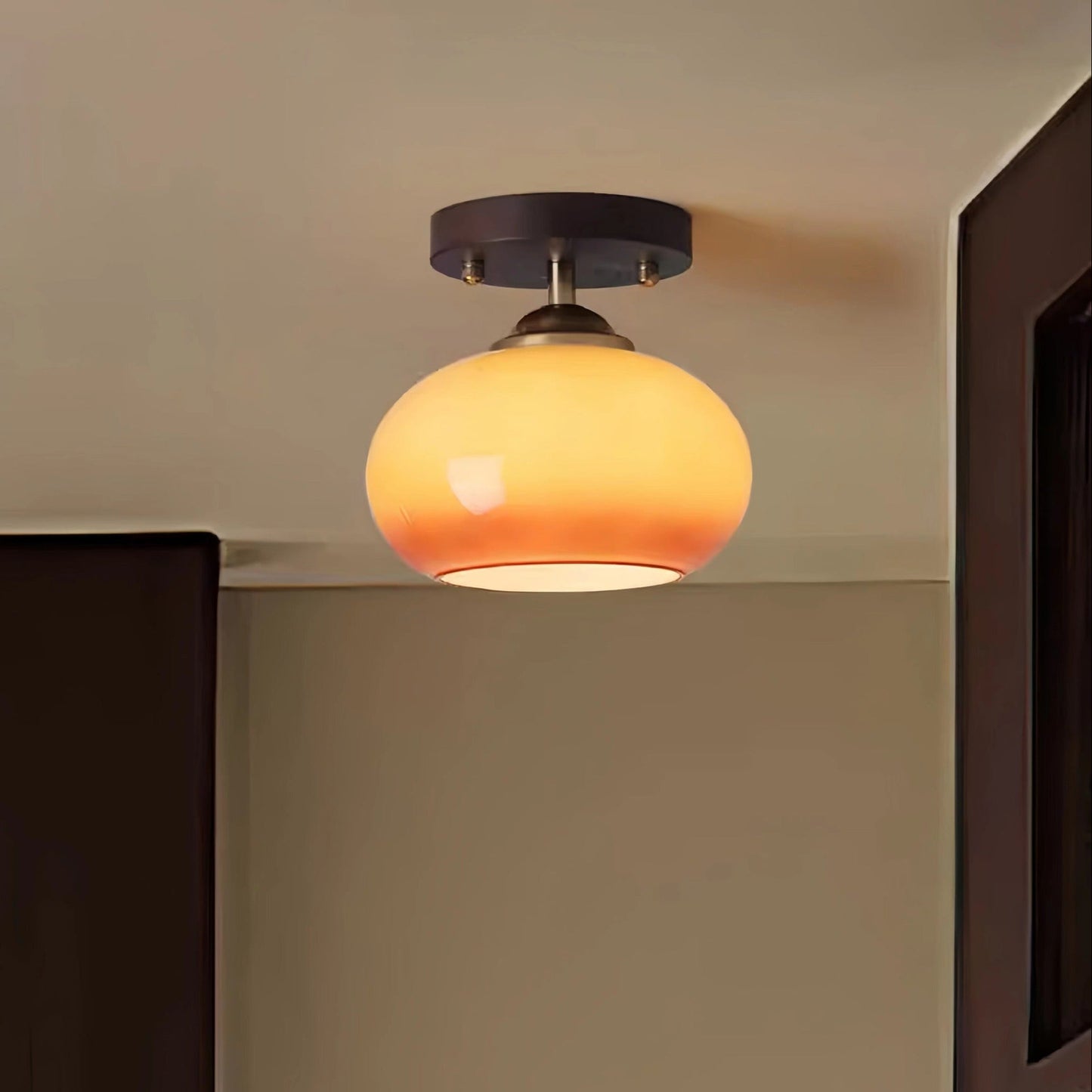 Bauhaus Walnut Wood Glass Ceiling Light