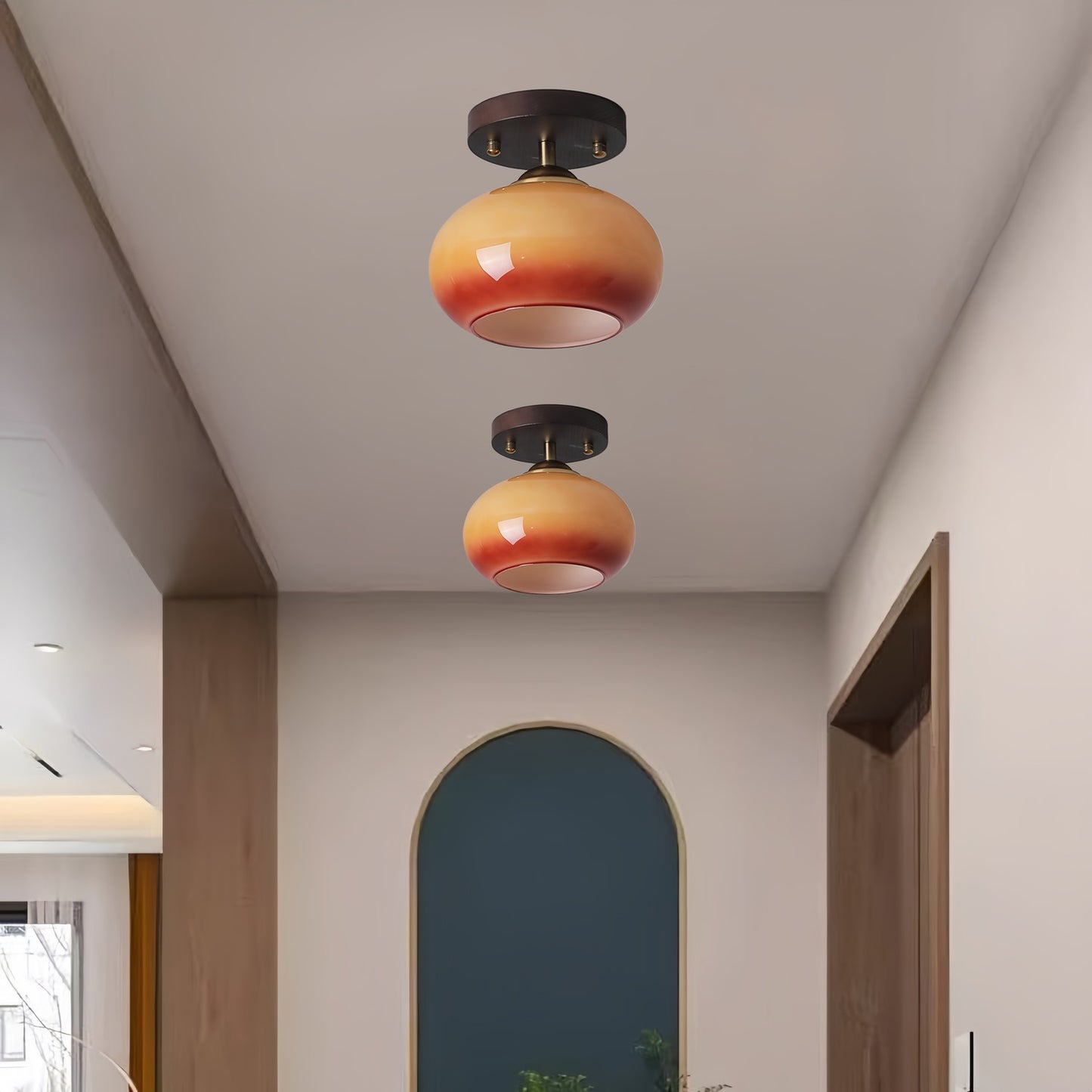 Bauhaus Walnut Wood Glass Ceiling Light