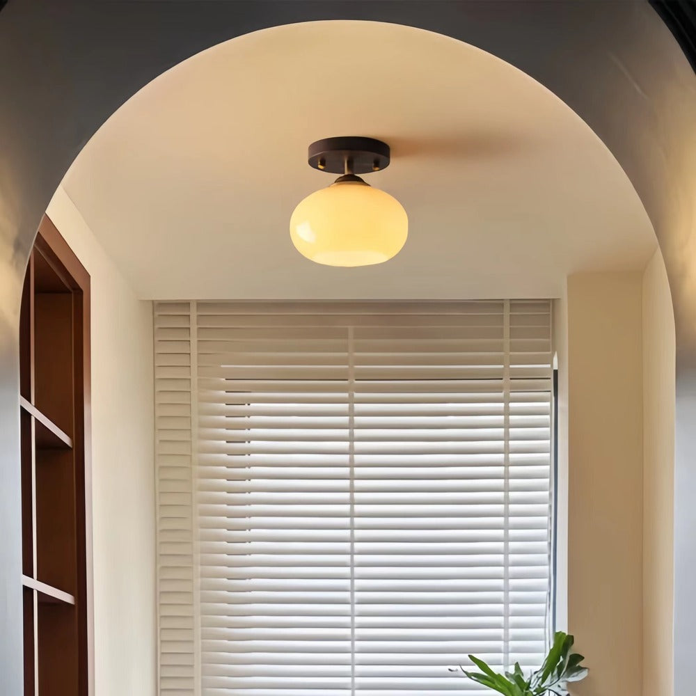 Bauhaus Walnut Wood Glass Ceiling Light
