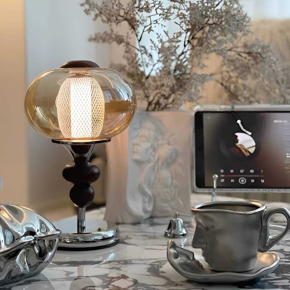 Bauhaus Amber Glass Rechargeable LED Table Lamp