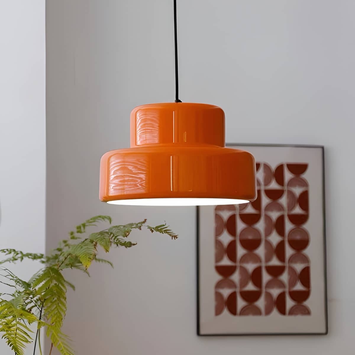 Bauhaus Retro Orange Pendant Light over Dining Table