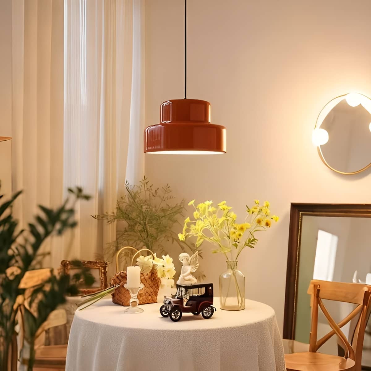 Bauhaus Retro Orange Pendant Light over Dining Table