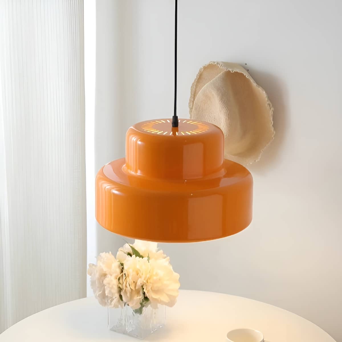 Bauhaus Retro Orange Pendant Light over Dining Table