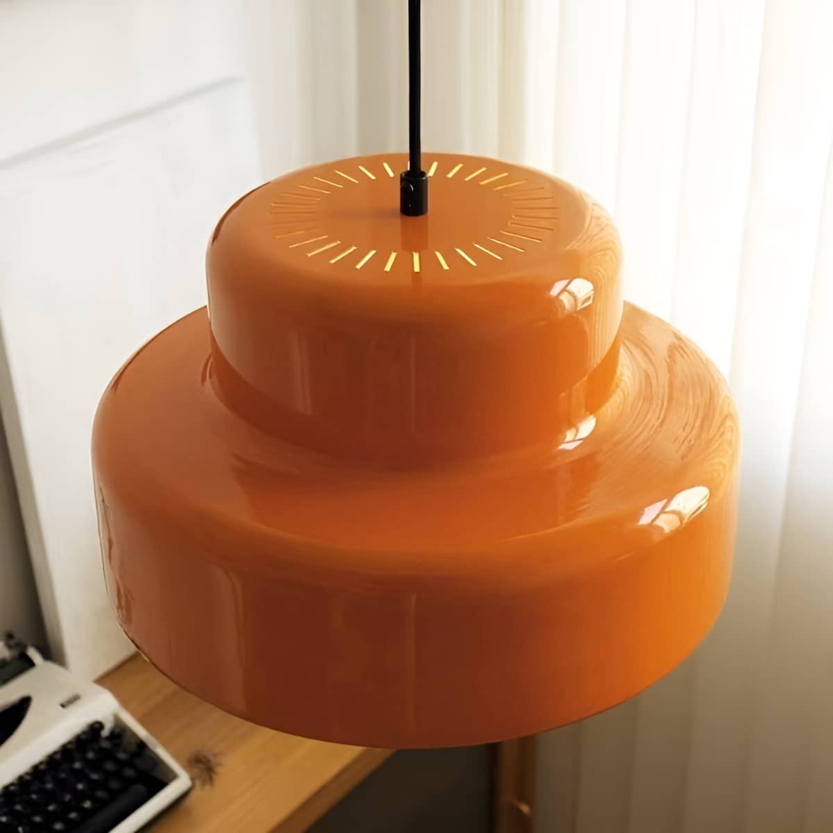Bauhaus Retro Orange Pendant Light over Dining Table