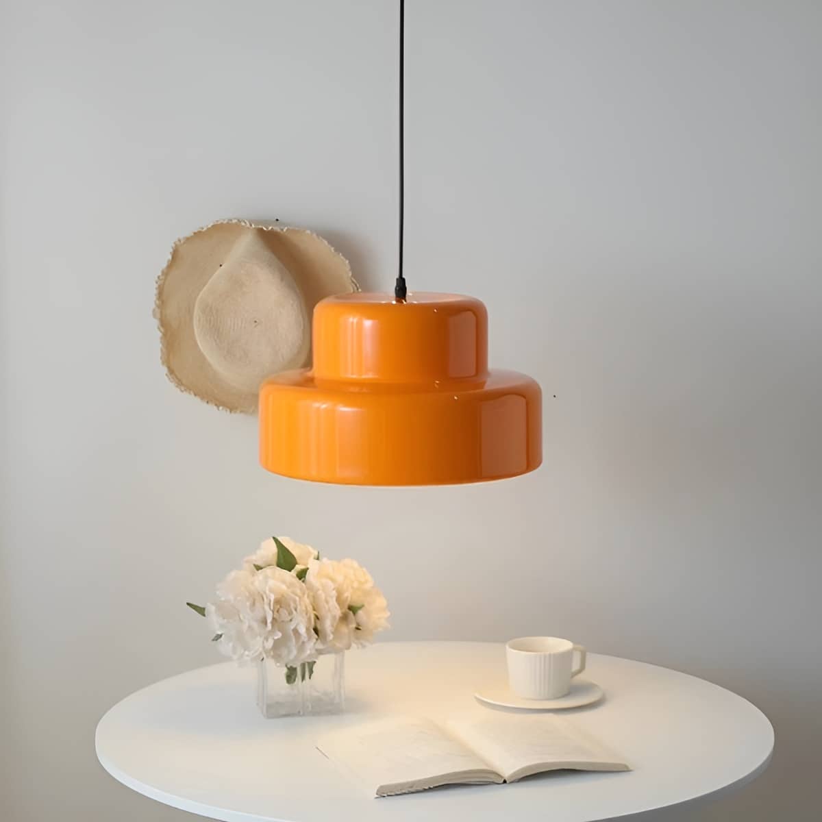 Bauhaus Retro Orange Pendant Light over Dining Table