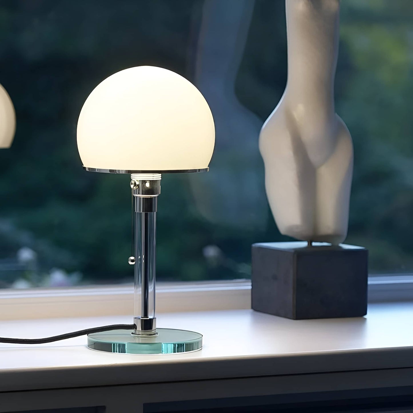 Bauhaus Design White Glass LED Table Lamp