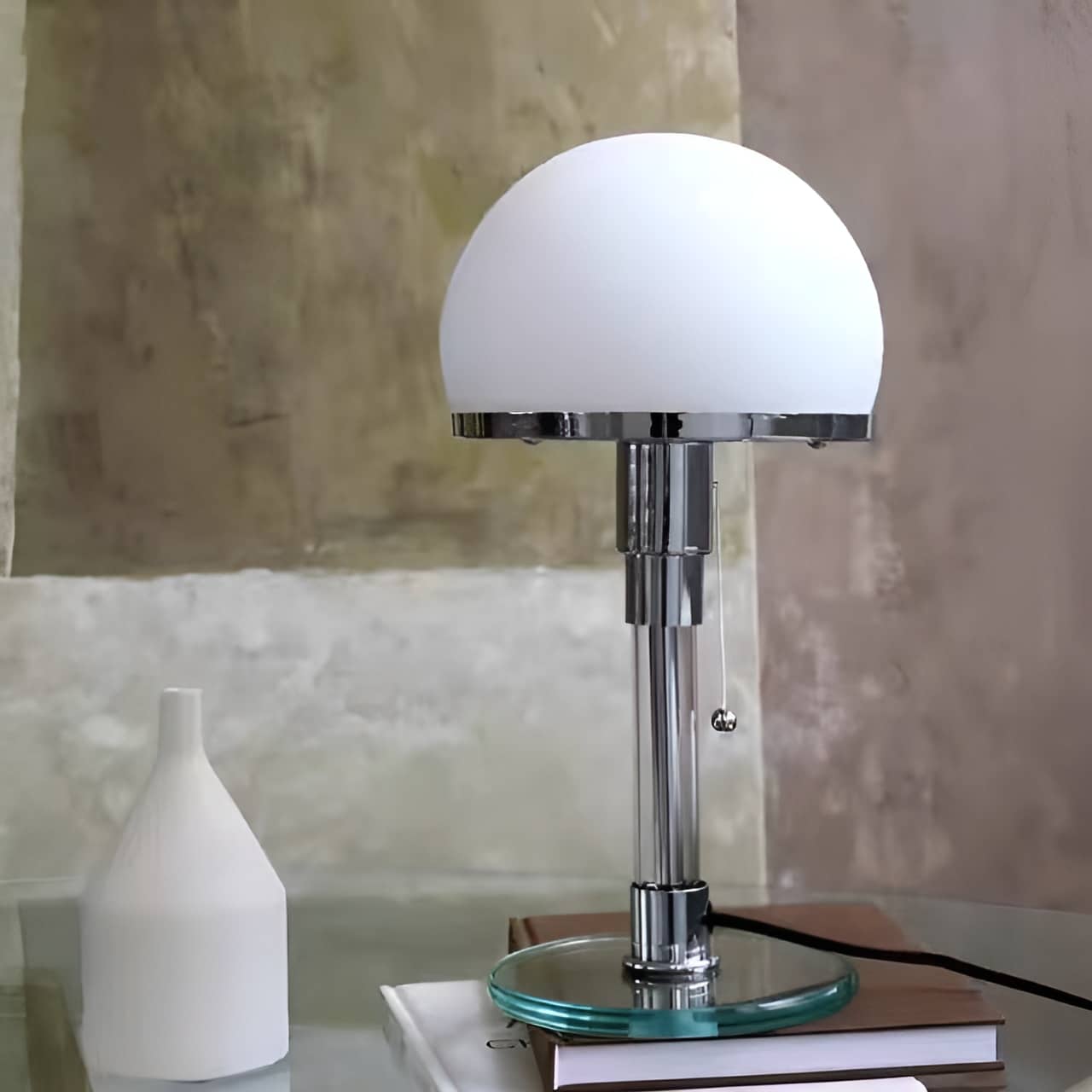 Bauhaus Design White Glass LED Table Lamp