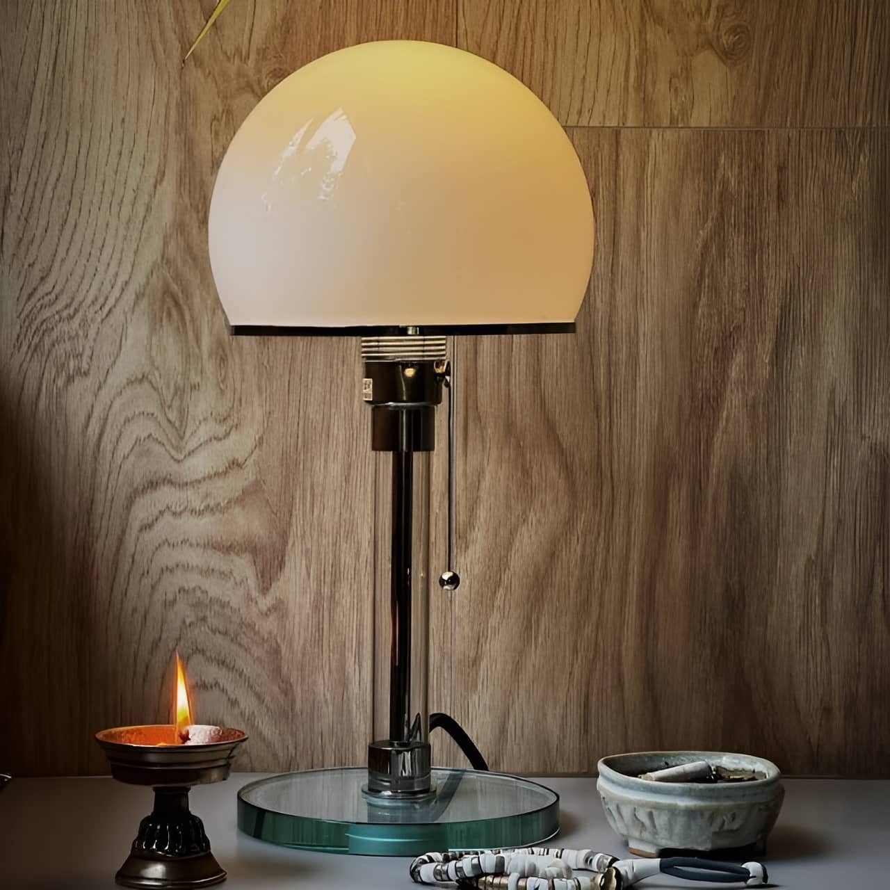 Bauhaus Design White Glass LED Table Lamp