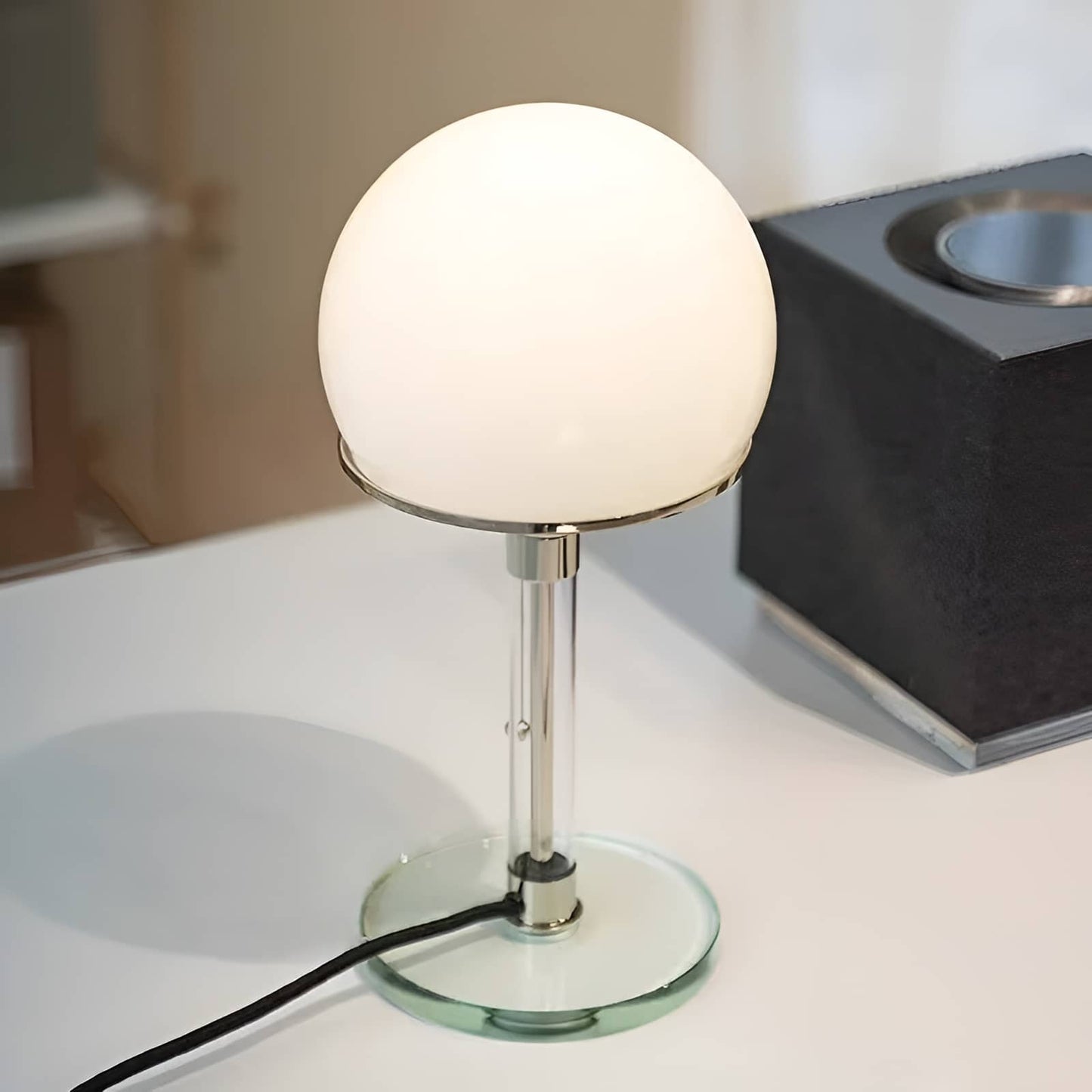 Bauhaus Design White Glass LED Table Lamp