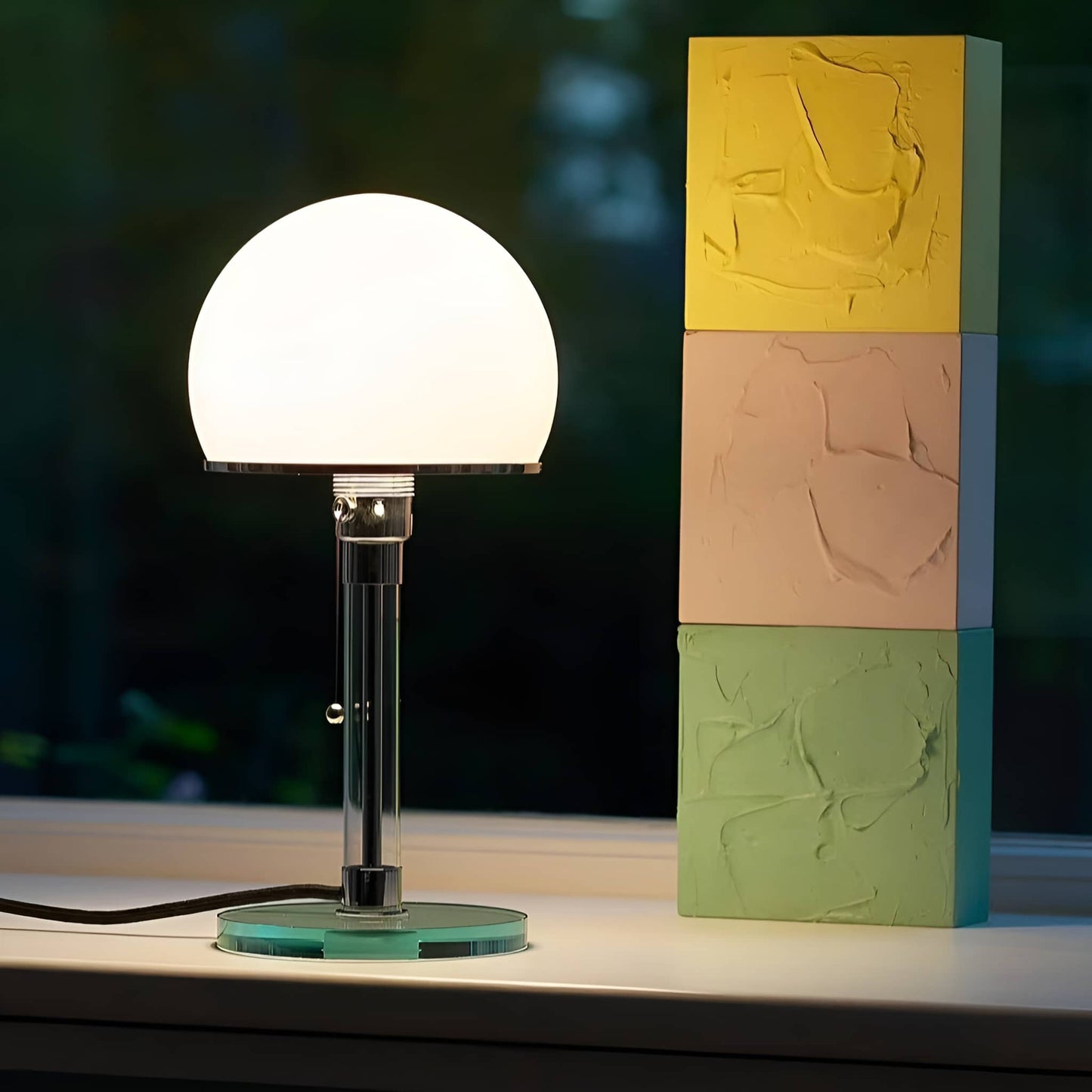 Bauhaus Design White Glass LED Table Lamp