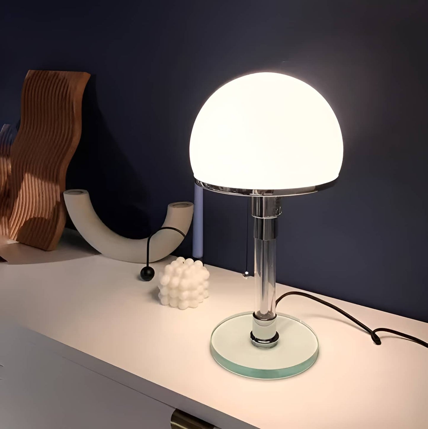 Bauhaus Design White Glass LED Table Lamp