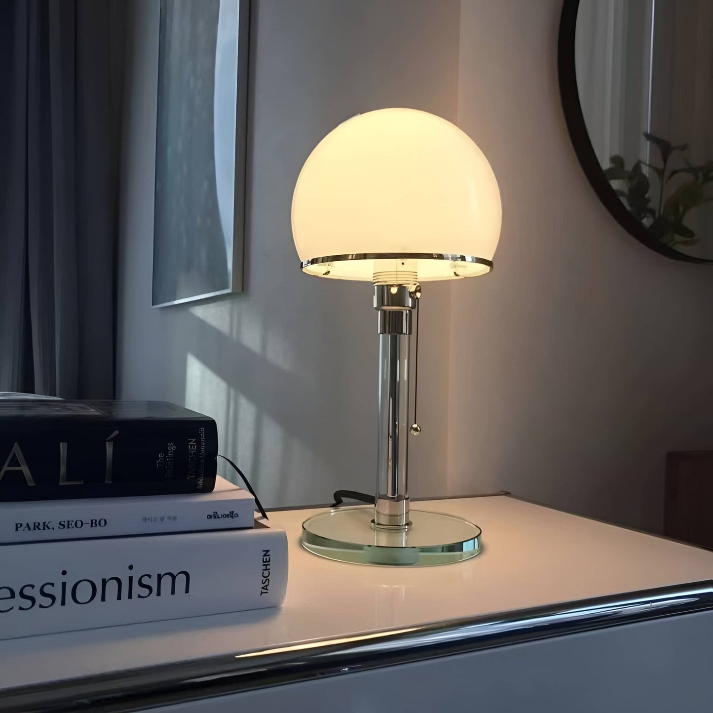 Bauhaus Design White Glass LED Table Lamp