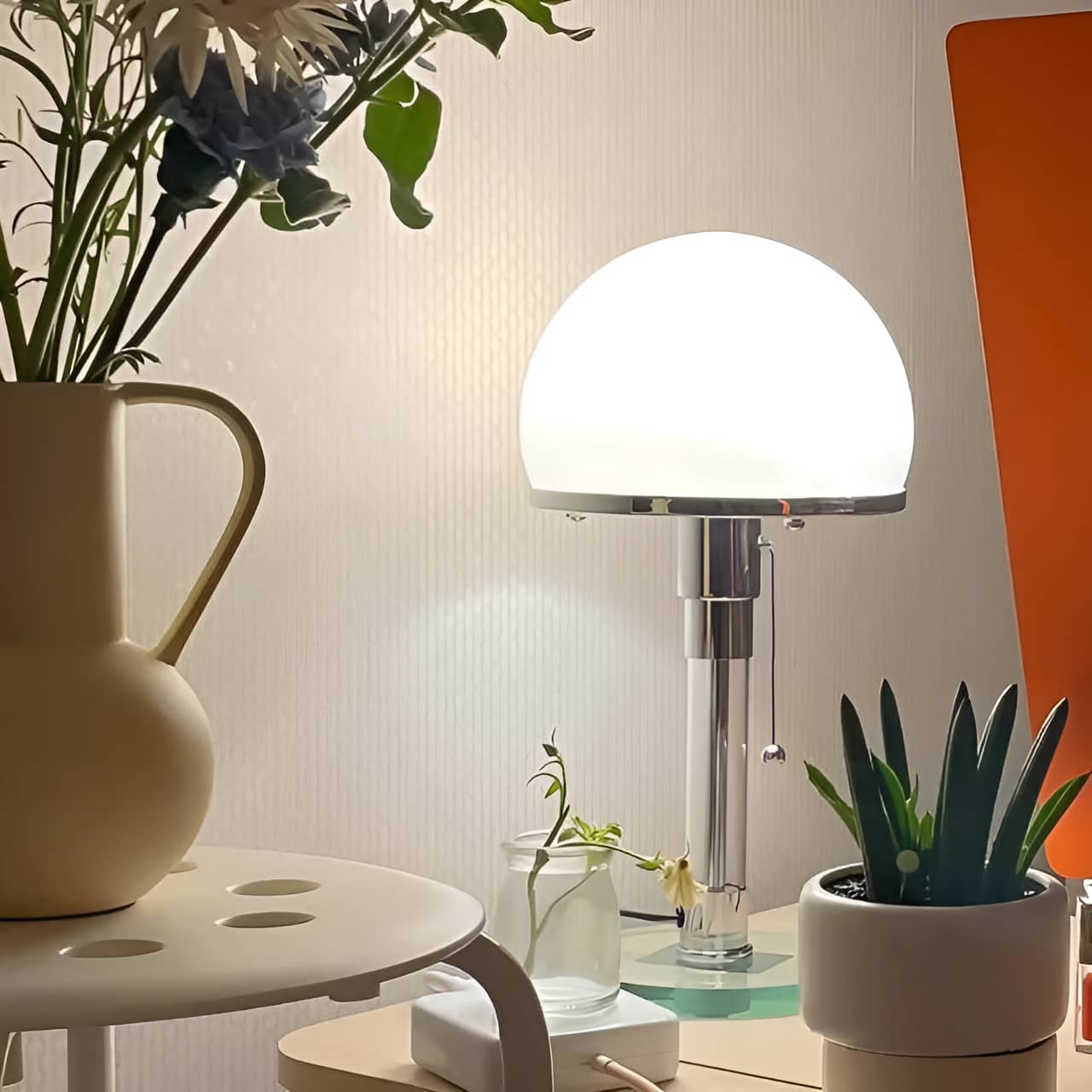 Bauhaus Design White Glass LED Table Lamp