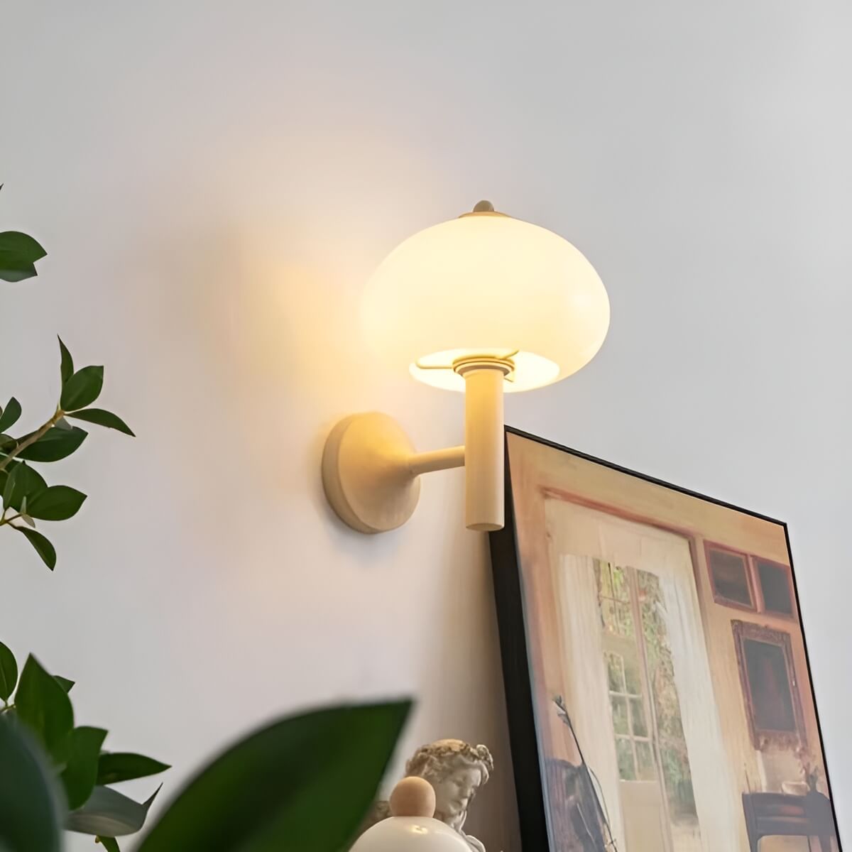 Cozy Milk Glass Mushroom Nursery Wall Lamp