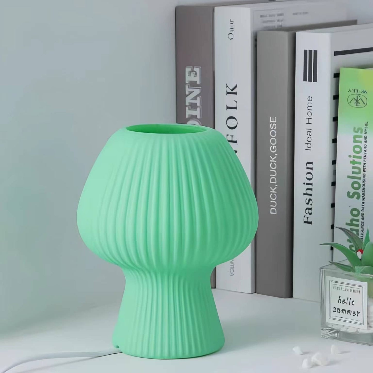 Cute Ribbed Glass Mushroom Bedside Lamp