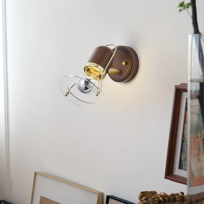 Industrial Orbit Walnut Wooden Wall Light