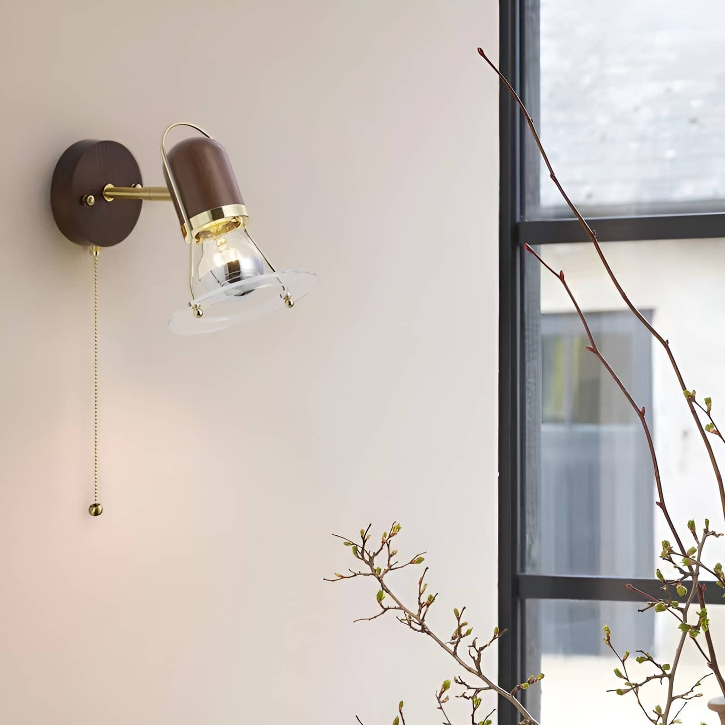 Industrial Orbit Walnut Wooden Wall Light
