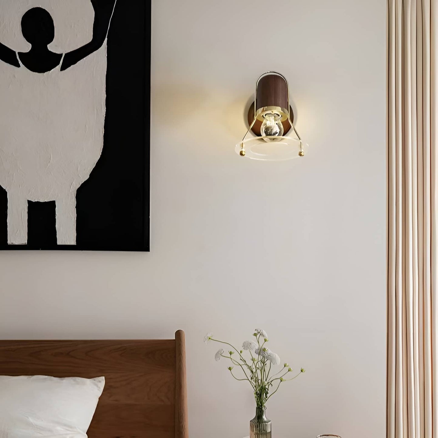 Industrial Orbit Walnut Wooden Wall Light