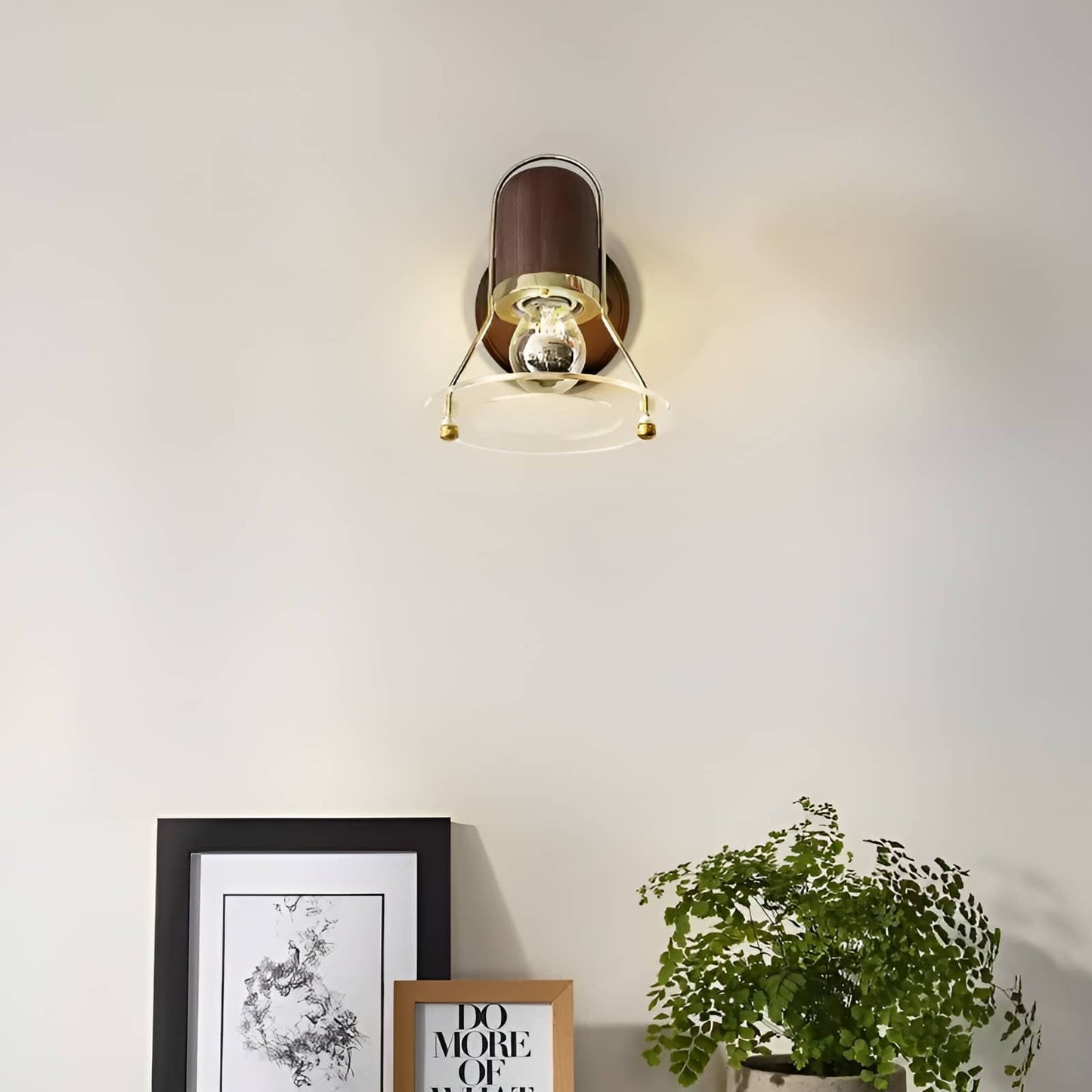 Industrial Orbit Walnut Wooden Wall Light