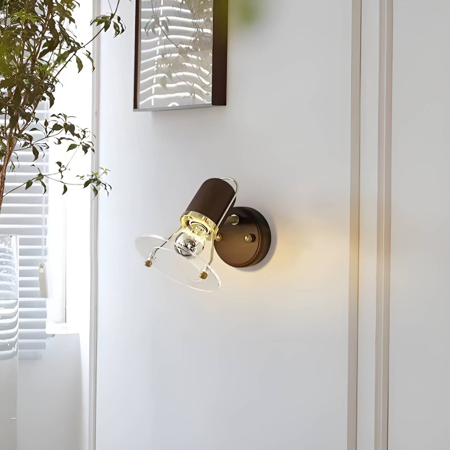 Industrial Orbit Walnut Wooden Wall Light
