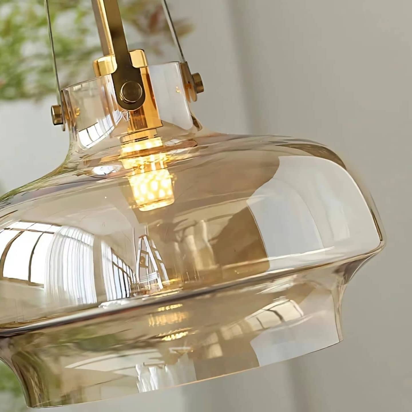 Industrial Bell Amber Glass Pendant Light