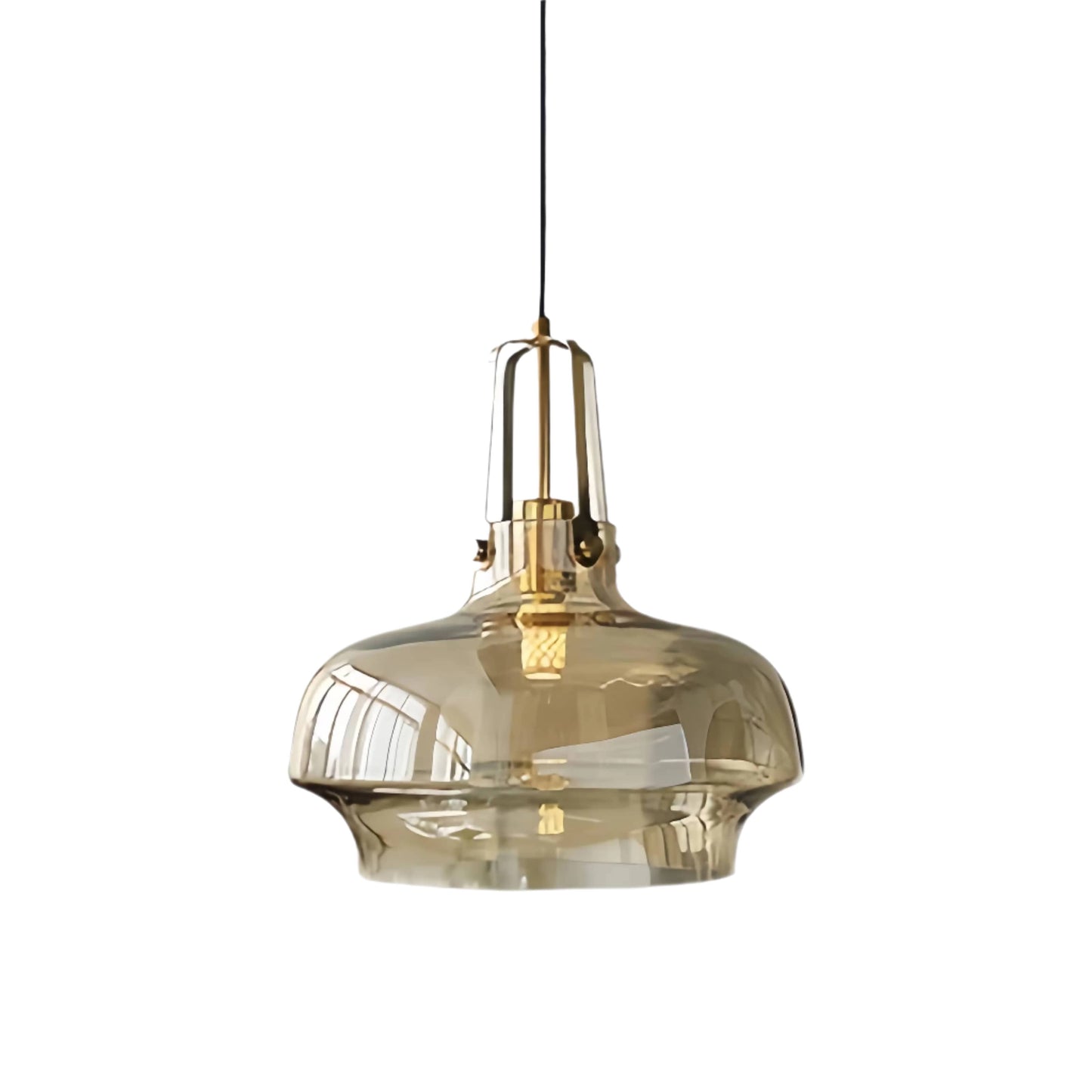 Industrial Bell Amber Glass Pendant Light