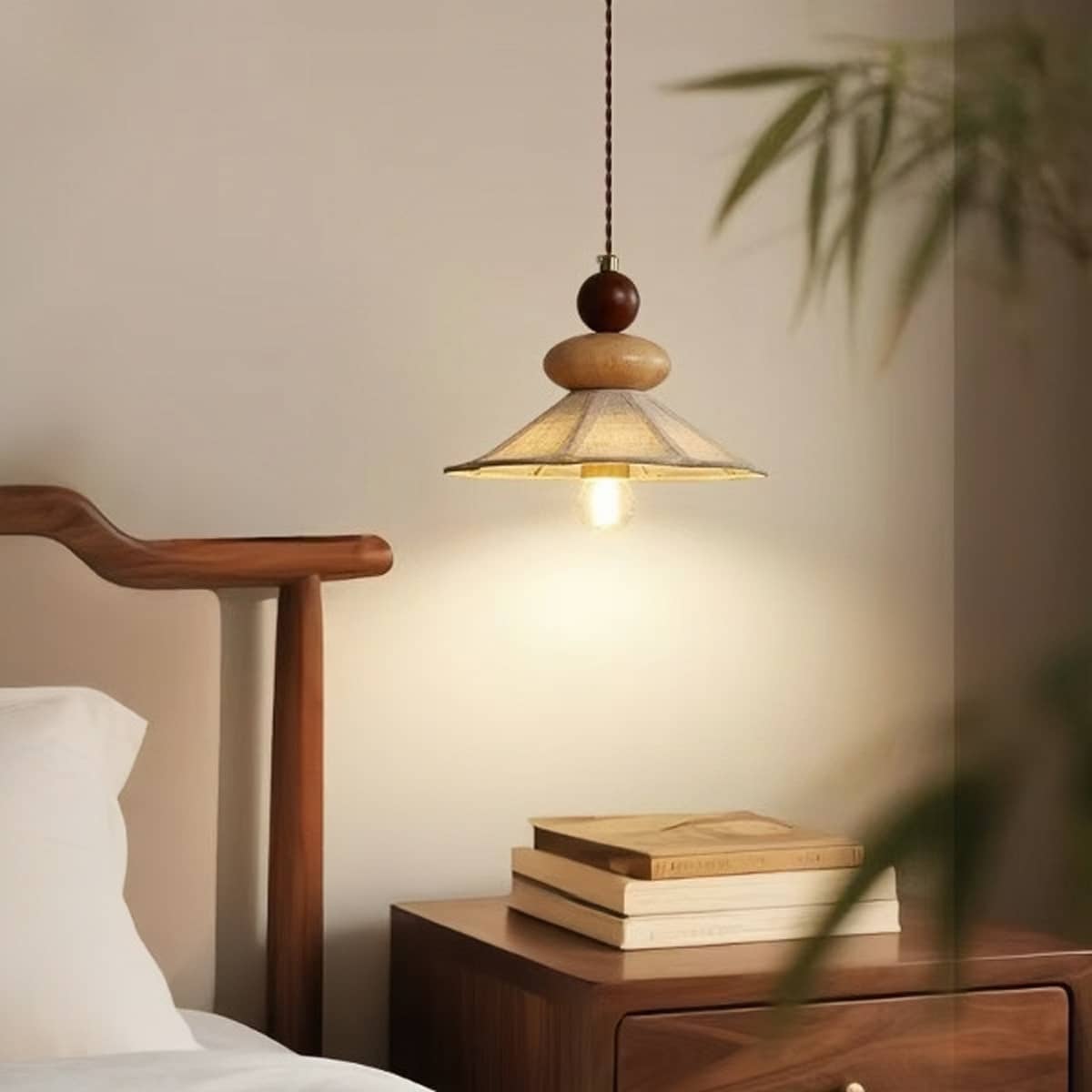 Japandi Fabric Shade Bedside Hanging Lamp