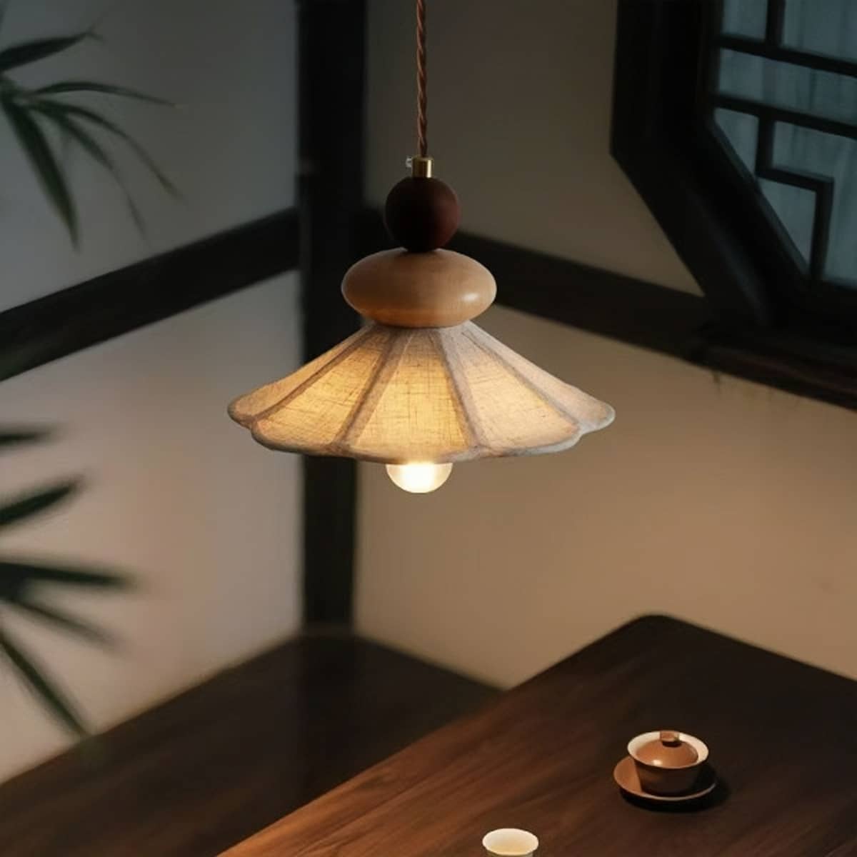 Japandi Fabric Shade Bedside Hanging Lamp