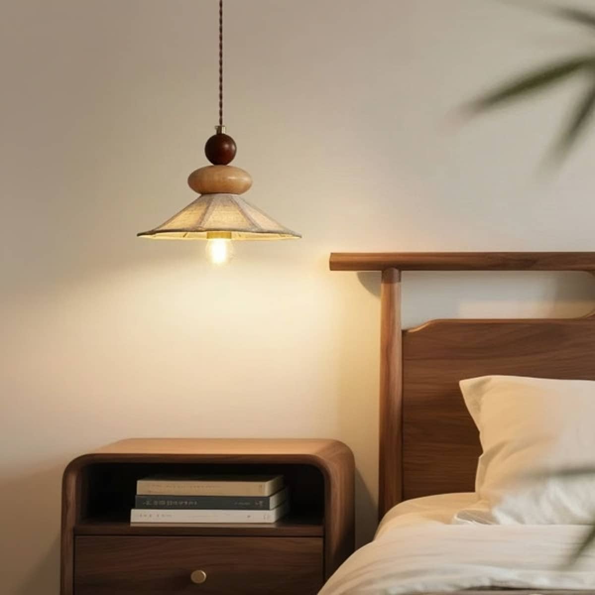Japandi Fabric Shade Bedside Hanging Lamp