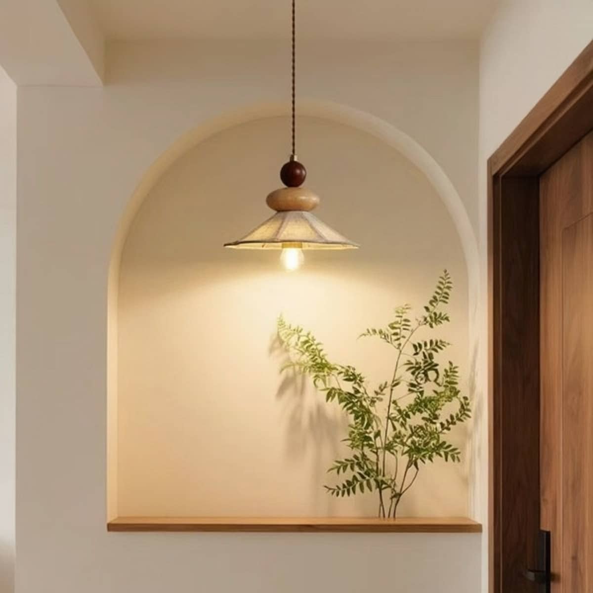 Japandi Fabric Shade Bedside Hanging Lamp
