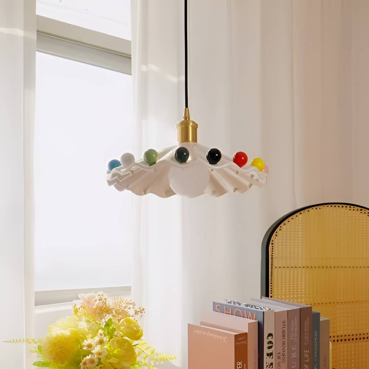 Memphis Ceramic White Pendant Light With Colorful Bean