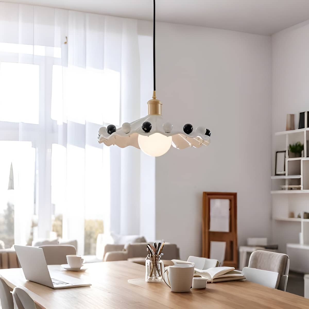 Memphis Ceramic White Pendant Light With Colorful Bean