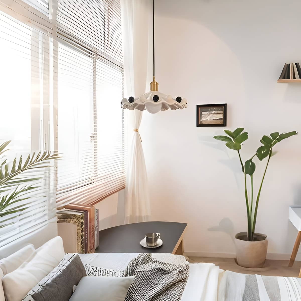 Memphis Ceramic White Pendant Light With Colorful Bean