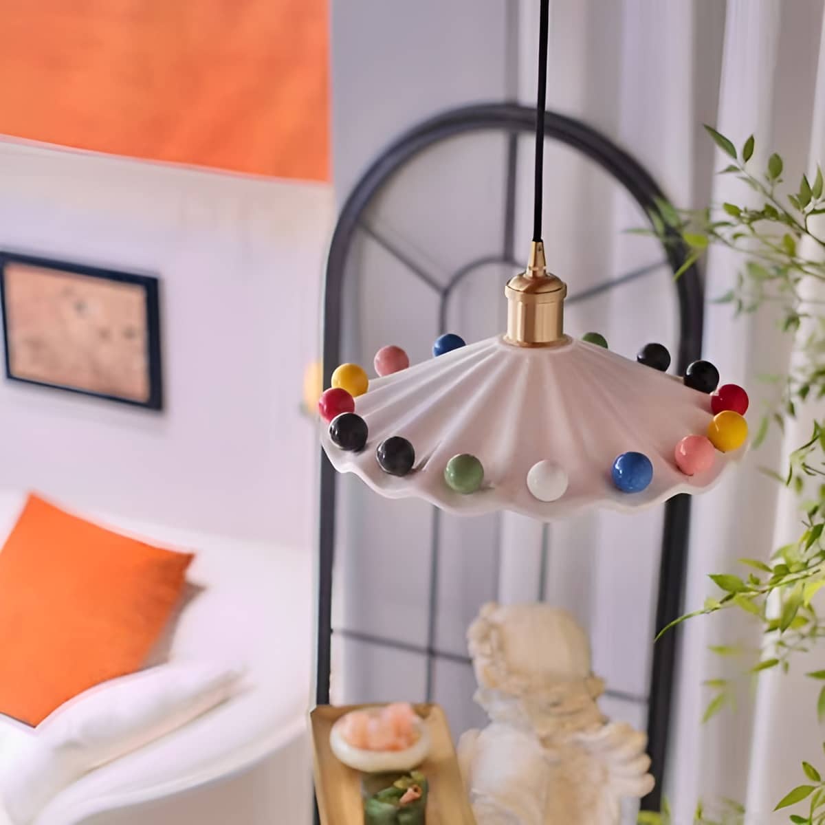 Memphis Ceramic White Pendant Light With Colorful Bean