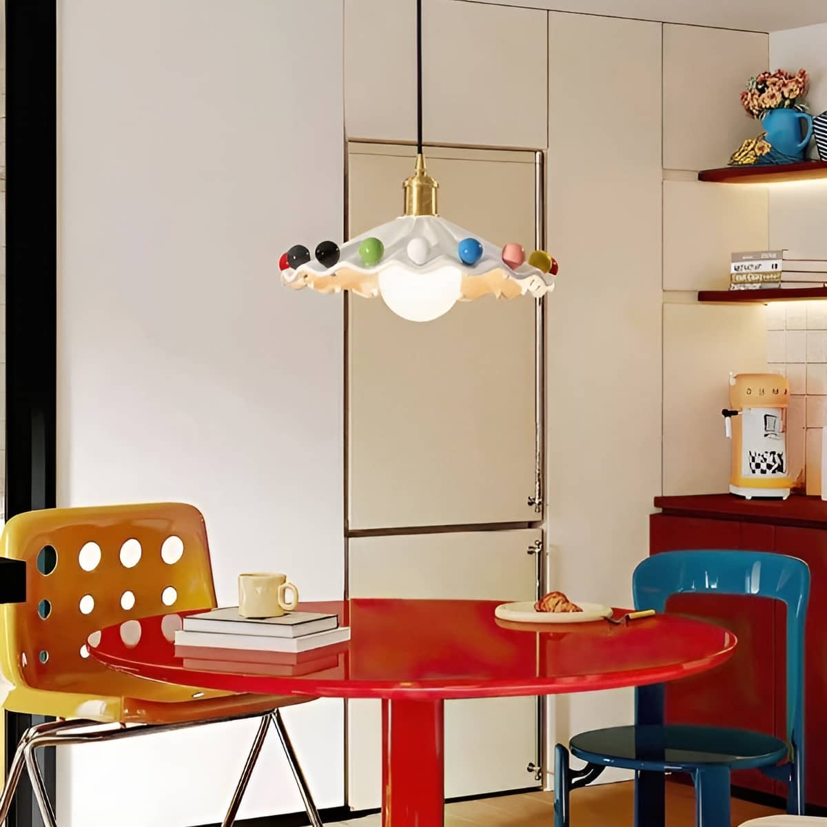 Memphis Ceramic White Pendant Light With Colorful Bean