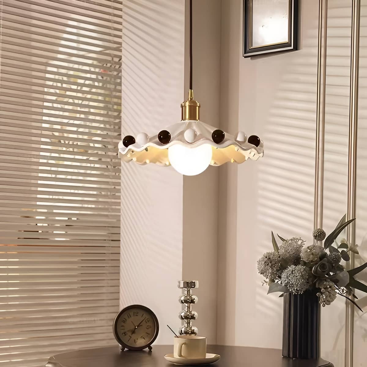 Memphis Ceramic White Pendant Light With Colorful Bean