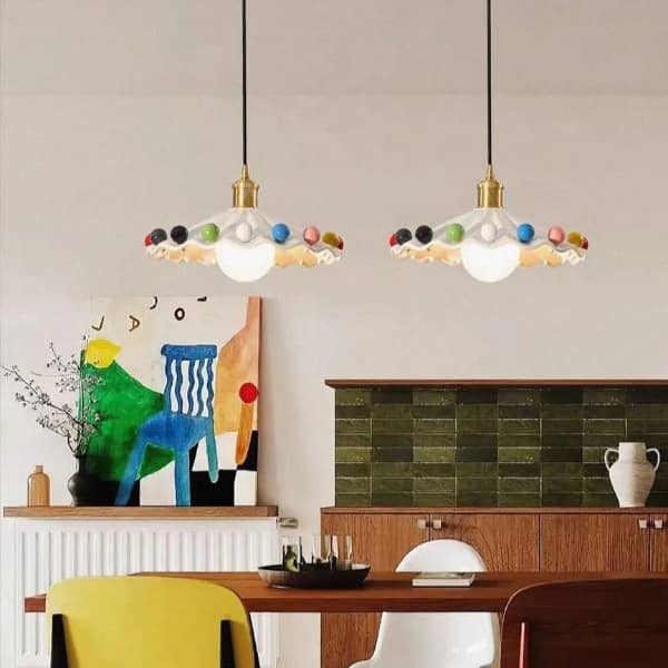 Memphis Ceramic White Pendant Light With Colorful Bean