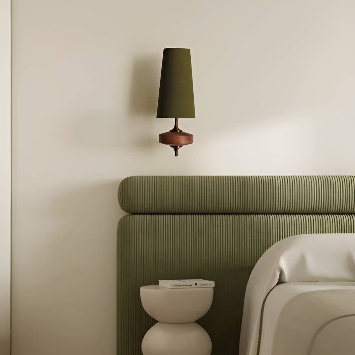 Mid Century Antique Wall Sconce with Wood and Fabric