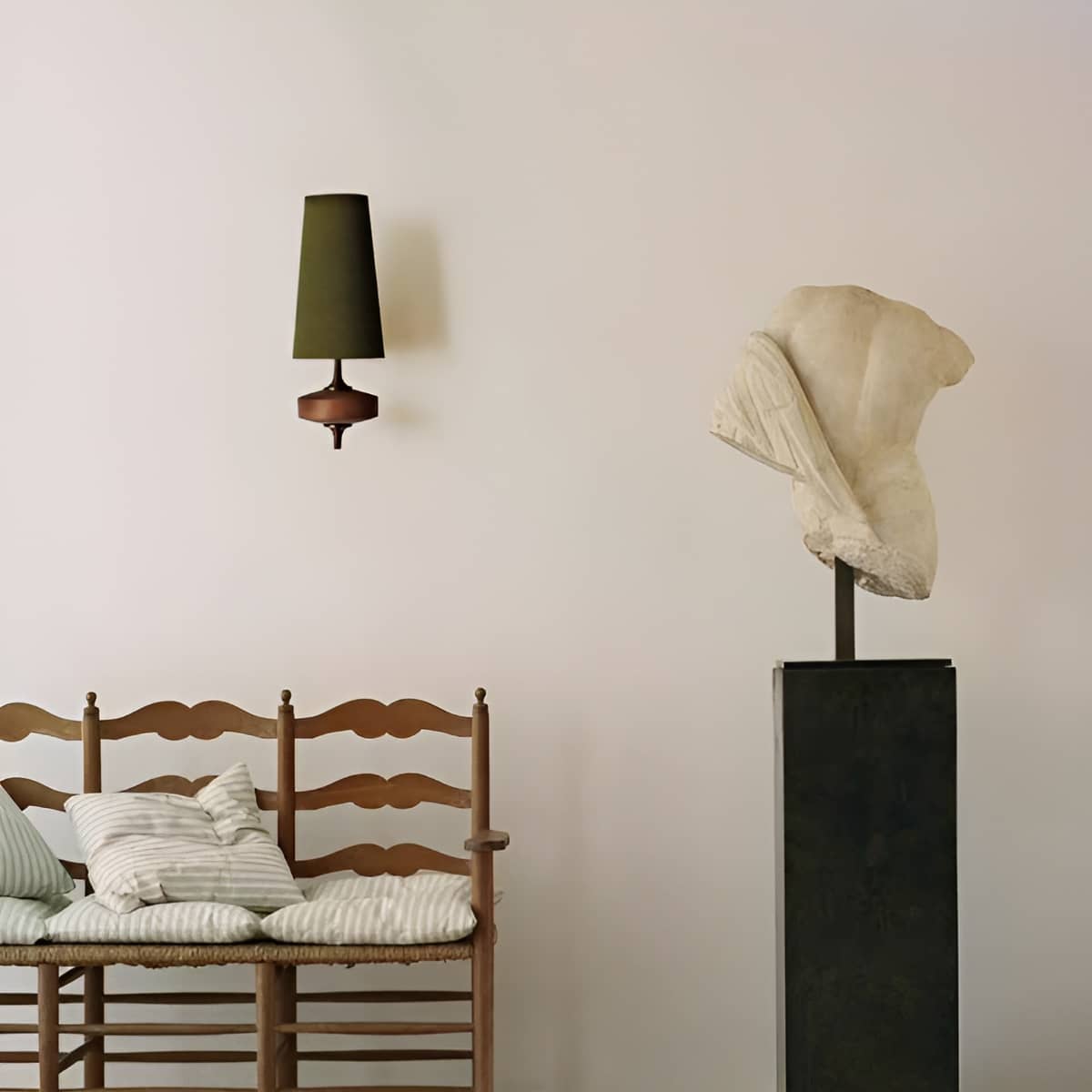 Mid Century Antique Wall Sconce with Wood and Fabric